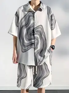 StyleCast Abstract Printed Shirt Collar Short Sleeves Shirt With Shorts