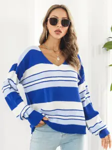 StyleCast Women Blue & White Striped Pullover