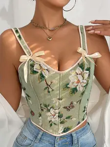 StyleCast Women Floral Sweetheart Neck Crop Corset Top