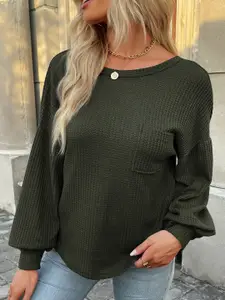 StyleCast Self Design Cable Knit Drop Shoulder Sleeves Pullover