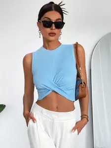 StyleCast Blue Sleeveless Georgette Fitted Top