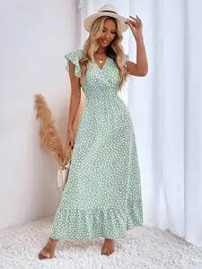 StyleCast Green Floral Print Flutter Sleeve Maxi Dress