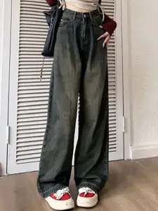 StyleCast x Revolte Women Wide Leg Slash Knee Heavy Fade Jeans