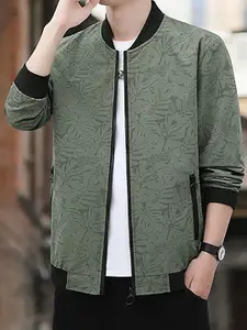 StyleCast x Revolte Men Stand Collar Tropical Printed Casual Bomber Jacket