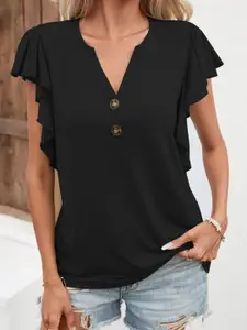 StyleCast Women V-Neck Flutter Sleeve Top
