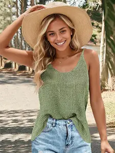 StyleCast Green Ribbed Scoop Neck Tank Top