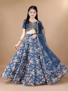 BAESD Girls Printed Semi-Stitched Lehenga & Unstitched Blouse With Dupatta