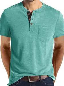 StyleCast x Revolte Men Solid Henley Neck Oversized T-shirt