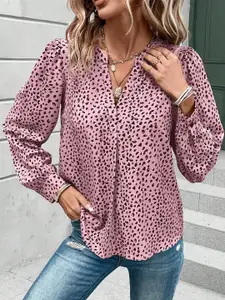StyleCast Pink Geometric V-Neck Long Sleeve Top