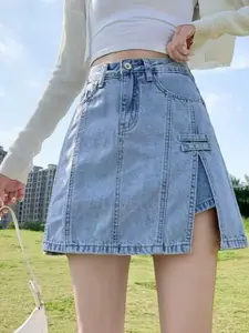 StyleCast Solid Pure Cotton A-Line Mini Skirts