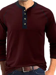 StyleCast x Revolte Men Solid Henley Neck Cotton T-shirt