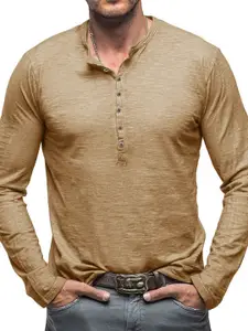 StyleCast x Revolte Men Solid Henley Neck T-shirt