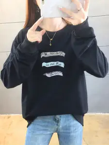 StyleCast x Revolte Typography Printed Cotton Longline Sweatshirt