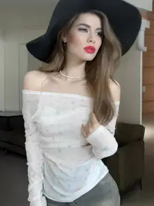 StyleCast Women Printed Off-Shoulder Bardot Crop Top