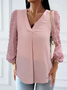 StyleCast Women Solid V-Neck Chiffon Top