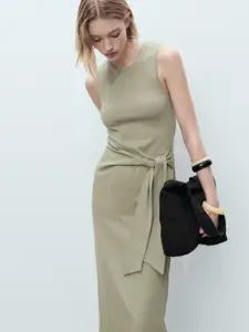 MANGO Knotted Pure Cotton Sheath Midi Dress