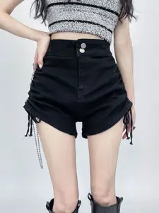 StyleCast x Revolte Women Black Mid-Rise Denim Shorts