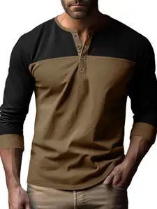 StyleCast x Revolte Men Colourblocked Henley Neck T-shirt