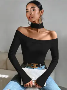 StyleCast Women Off-shoulder Choker Neck Crop Top