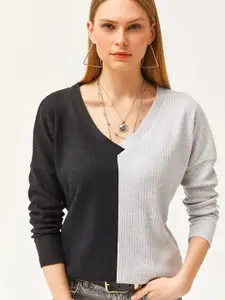 Olalook Women Colourblocked Extended Sleeves Cotton Top