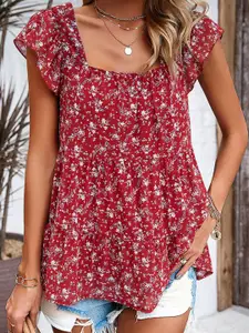 StyleCast Women Floral Printed Flutter Sleeve Tiered Top