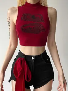 StyleCast x Revolte high neck typography printed Crop Top