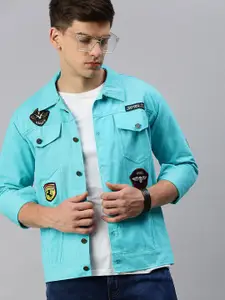 Kaali Peeli Men Washed Outdoor Denim Jacket with Patchwork