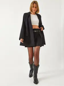 BIANCO LUCCI Round Neck Crop Top & Skirt With Blazer Co-Ords