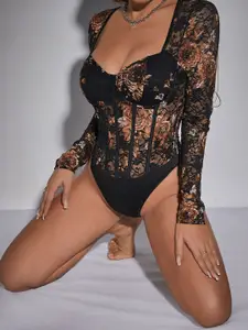 StyleCast Floral Print Sweetheart Neck Corset Top