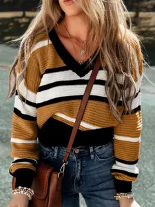 StyleCast Women Striped Long Sleeves Pullover Sweater