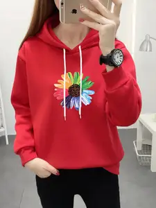 StyleCast x Revolte Women Floral Printed Hooded Cotton Sweatshirt