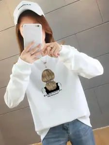 StyleCast x Revolte Graphic Printed Cotton Longline Sweatshirt