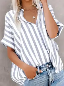 StyleCast x Revolte Women Spread Collar Multi Striped Casual Shirt