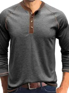 StyleCast x Revolte Men Solid Henley Neck T-shirt