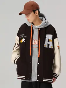 StyleCast x Revolte Men Hooded Typography Printed Casual Varsity Jacket