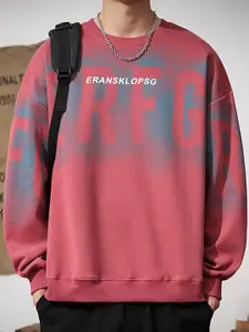 StyleCast x Revolte Men Maroon Typography Printed Sweatshirt