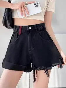 StyleCast x Revolte Women High-Rise Colourblocked Denim Shorts