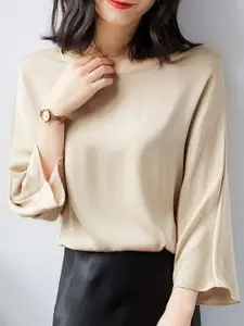 StyleCast Beige Round Neck Flared Sleeves Top