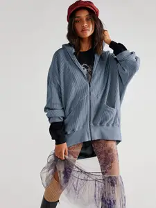 StyleCast Blue Hooded Long Sleeves Sweatshirt