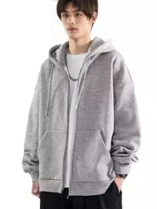 StyleCast x Revolte Men Solid Hood Front-Open Sweatshirt