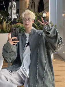 StyleCast x Revolte Men Mock Collar Washed Self Design Casual Denim Jacket