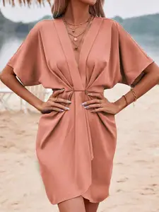 StyleCast x Revolte Peach V Neck A-Line Dress