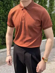 StyleCast Men Self Design Polo Collar Slim Fit T-shirt