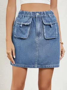 StyleCast Washed Denim A-Line Mini Skirt