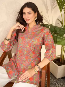 KALINI Floral Printed Mandarin Collar Top