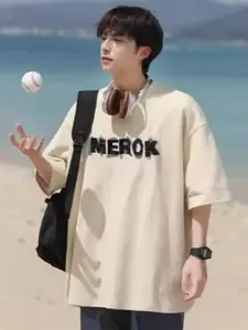 StyleCast Men Typography Printed Round Neck Pure Cotton Oversized T-shirt