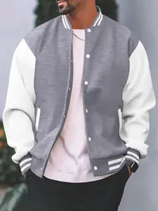 StyleCast x Revolte Men Stand Collar Colourblocked Casual Bomber Jacket