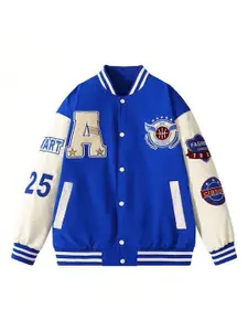 StyleCast Men Colourblocked Mandarin Collar Bomber Jacket with Patchwork Jacket