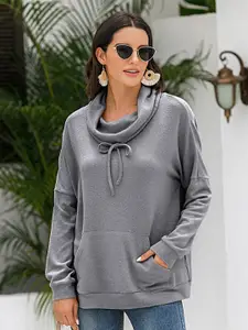 StyleCast Women Grey Long Sleeves Cowl Neck Sweatshirt