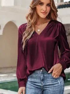 StyleCast Solid Satin Long Sleeves Top